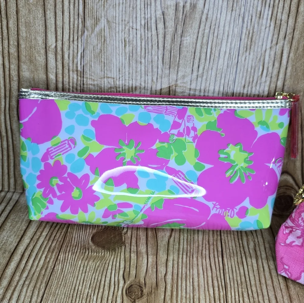 Lilly Pulitzer Estée Lauder Floral Cosmetic Make‎ Up Bags Lot Of 2